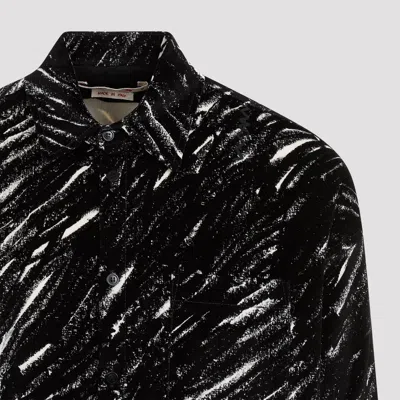 Marni Flocked Denim Oversized Shirt With Crayon Print In Black