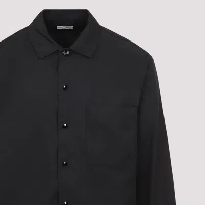 Dries Van Noten Cornish Black Tech Fabric Shirt With Pointed Collar