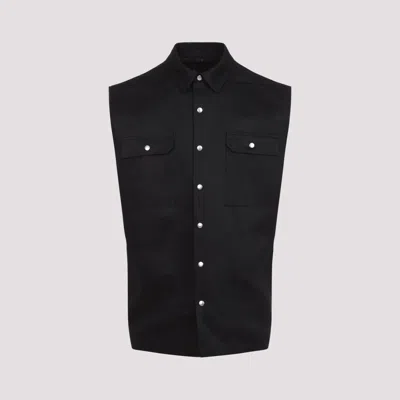 Rick Owens Black Linen Jumbo Sleeveless Outershirt With Pointed Collar