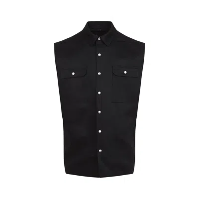 Rick Owens Black Linen Jumbo Sleeveless Outershirt With Pointed Collar