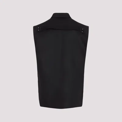 Rick Owens Black Linen Jumbo Sleeveless Outershirt With Pointed Collar