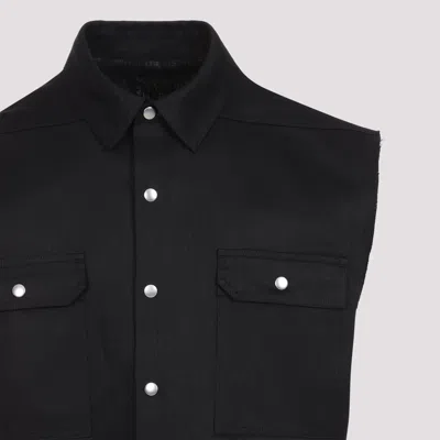 Rick Owens Black Linen Jumbo Sleeveless Outershirt With Pointed Collar
