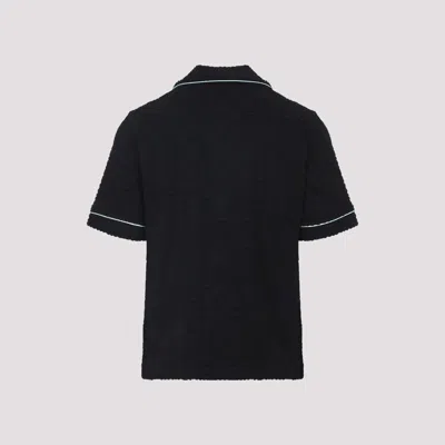 Casablanca Black Shirt With Classic Lapels And All-over Embossed Monogram In Blue