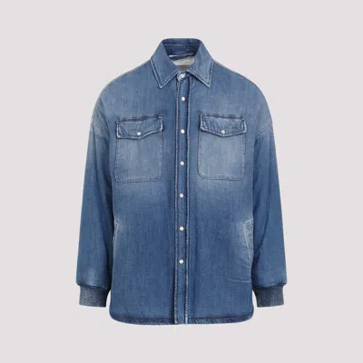 Alexander Mcqueen Quilted Denim Shirt Chest Pockets In Blue