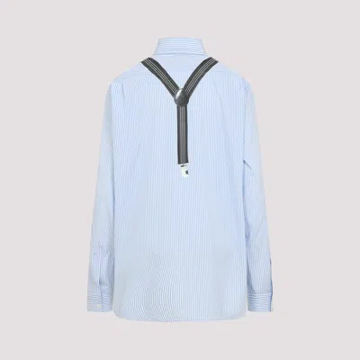 Moschino Couture Light Blue Cotton Striped Shirt With Decorative Straps