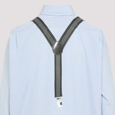 Moschino Couture Light Blue Cotton Striped Shirt With Decorative Straps