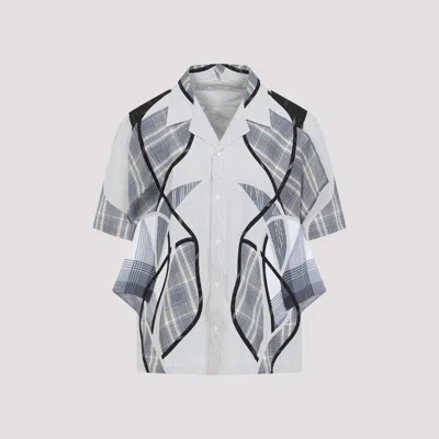 Craig Green Patchwork Blue Cotton Shirt With Bowling Collar