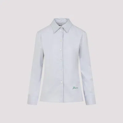 Jacquemus Womens Light Grey La Chemise Cuadro Script-embroidery Asymmetric Cotton Shirt In Blue