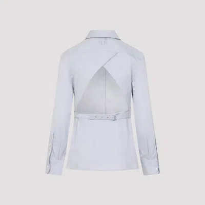 Jacquemus Womens Light Grey La Chemise Cuadro Script-embroidery Asymmetric Cotton Shirt In Blue