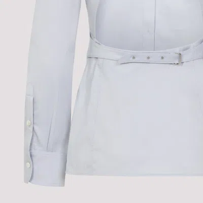 Jacquemus Womens Light Grey La Chemise Cuadro Script-embroidery Asymmetric Cotton Shirt In Blue