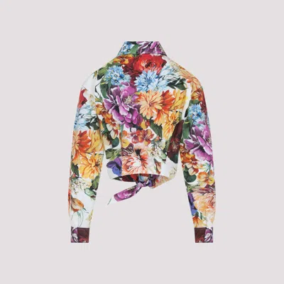 Dolce & Gabbana Multicolor Cropped Shirt With Tie Closure On The Front And All-over Floral Print In Cotton Woman