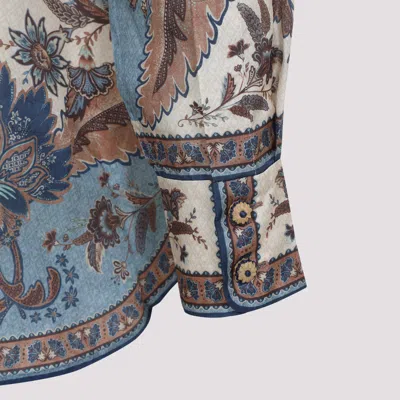 Zimmermann Womens Blue Cream Indienne Ascension Manstyle Graphic-pattern Silk Shirt