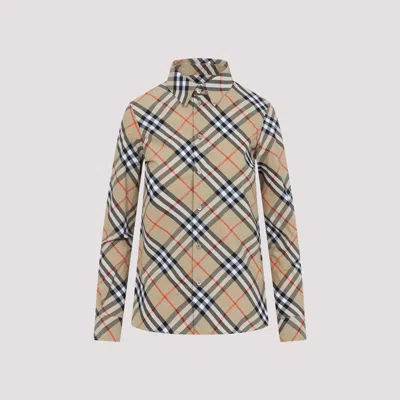 Burberry Check Pattern Wool Blend Shirt Women In Neutral