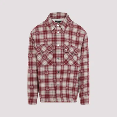 Amiri 'shotgun' Beige Shirt With Logo Print On Front And Rear And  All-over Check Motif