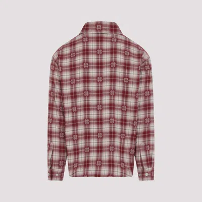 Amiri 'shotgun' Beige Shirt With Logo Print On Front And Rear And  All-over Check Motif