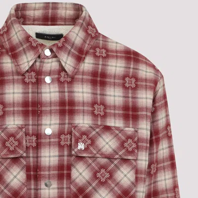 Amiri 'shotgun' Beige Shirt With Logo Print On Front And Rear And  All-over Check Motif