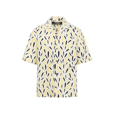 Jacquemus Yellow Cotton Jean Shirt With Playful Leaf Pattern