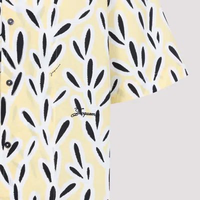 Jacquemus Yellow Cotton Jean Shirt With Playful Leaf Pattern