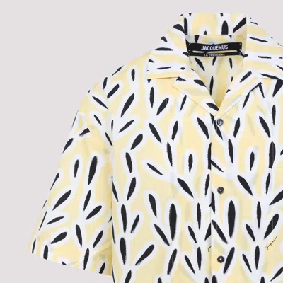 Jacquemus Yellow Cotton Jean Shirt With Playful Leaf Pattern