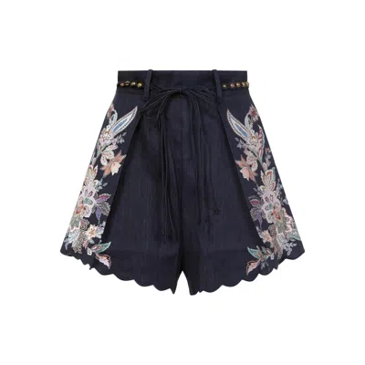 Zimmermann Womens Navy Multi Paisley Rhiannon Floral Linen Shorts Xs