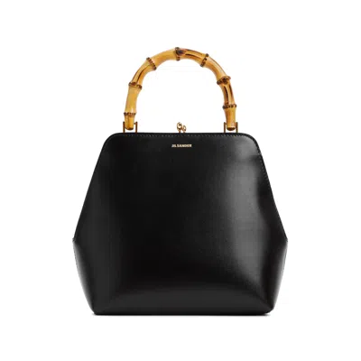 Jil Sander Goji Bamboo Small Leather Top Handle Bag In Black