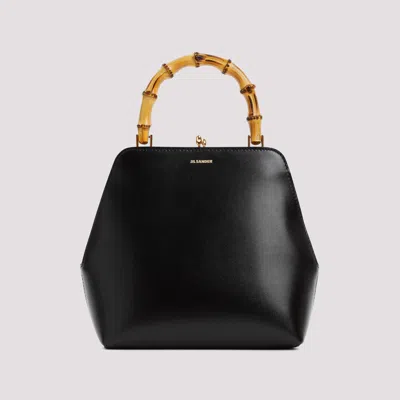 Jil Sander Goji Bamboo Small Leather Top Handle Bag In Black