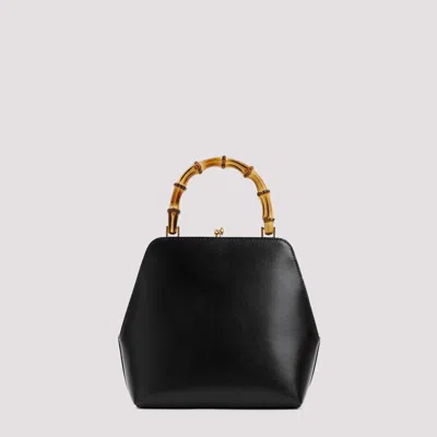 Jil Sander Goji Bamboo Small Leather Top Handle Bag In Black