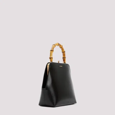 Jil Sander Goji Bamboo Small Leather Top Handle Bag In Black