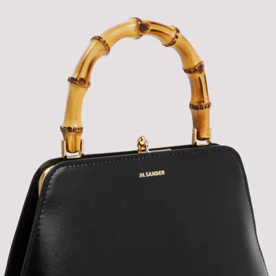 Jil Sander Goji Bamboo Small Leather Top Handle Bag In Black