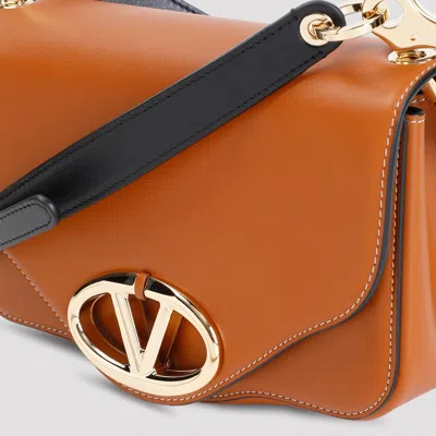 Valentino Tan Brown Calf Leather Logo Small Shoulder Bag