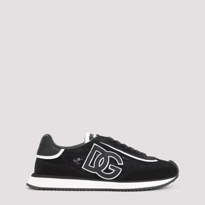 Dolce & Gabbana Dg Cushion Lace-detailed Suede Sneakers Shoes In Black