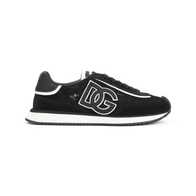 Dolce & Gabbana Dg Cushion Lace-detailed Suede Sneakers Shoes In Black