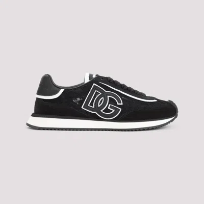 Dolce & Gabbana Dg Cushion Lace-detailed Suede Sneakers Shoes In Black