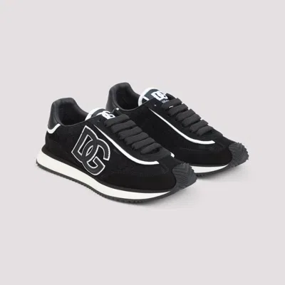 Dolce & Gabbana Dg Cushion Lace-detailed Suede Sneakers Shoes In Black