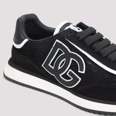 Dolce & Gabbana Dg Cushion Lace-detailed Suede Sneakers Shoes In Black