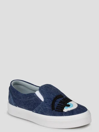 Chiara Ferragni Beads Eye Denim Slip On Sneakers Blue