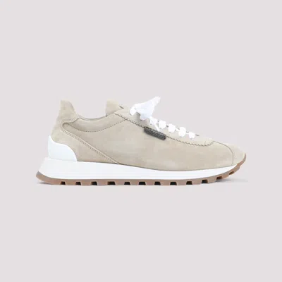 Brunello Cucinelli Suede Sneakers With Contrasting Rubber Sole In Neutral