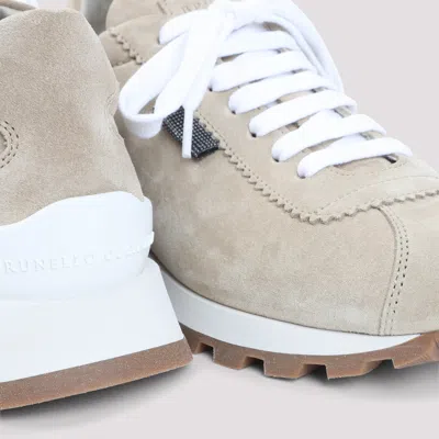 Brunello Cucinelli Suede Sneakers With Contrasting Rubber Sole In Neutral