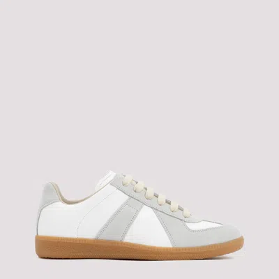 Maison Margiela Women Replica Low-top Leather Sneakers With Suede Inserts In White