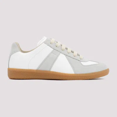 Maison Margiela Women Replica Low-top Leather Sneakers With Suede Inserts In White