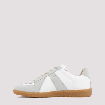 Maison Margiela Women Replica Low-top Leather Sneakers With Suede Inserts In White