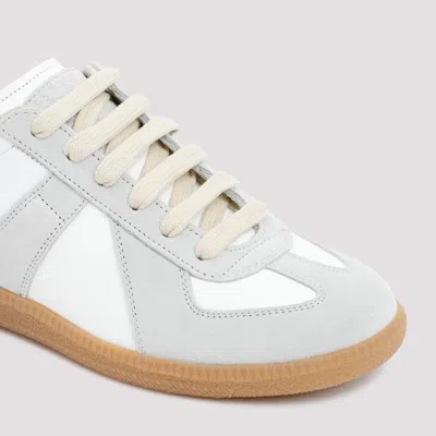 Maison Margiela Women Replica Low-top Leather Sneakers With Suede Inserts In White