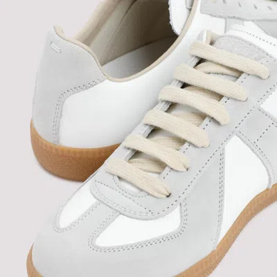 Maison Margiela Women Replica Low-top Leather Sneakers With Suede Inserts In White
