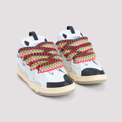 Lanvin White Sneakers With Textured Surfaces And Patterned Laces