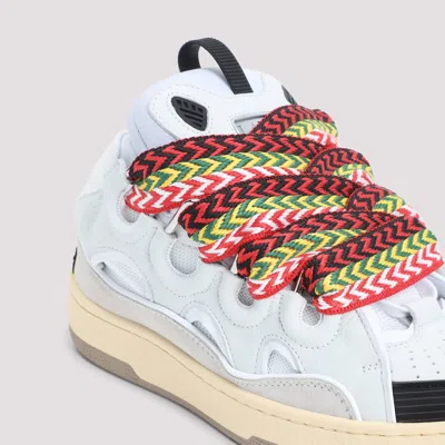 Lanvin White Sneakers With Textured Surfaces And Patterned Laces
