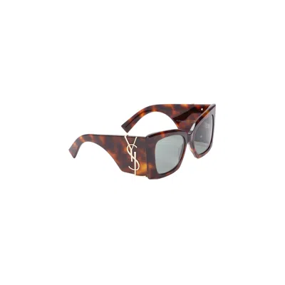 Saint Laurent Oversized Havana Green Acetate Sunglasses With Tortoiseshell Pattern In Brown