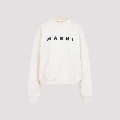 Marni Ivory Sweatshirt With Textured Lettering In Neutral