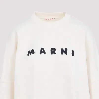 Marni Ivory Sweatshirt With Textured Lettering In Neutral