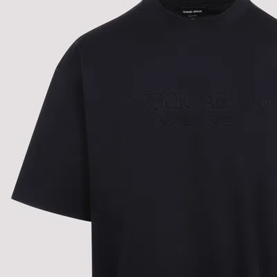 Giorgio Armani Mens Blue Navy Script Logo-embroidered Cotton-jersey T-shirt In Black