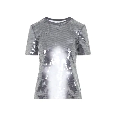 Sportmax Fitted Grey T-shirt With Hexagonal Sequin Detailing